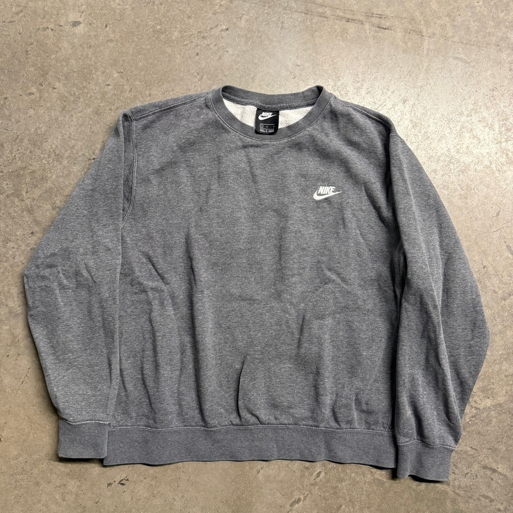 Nike Mens Sportswear Crewneck Sweatshirt‎ Gray Embroidered Logo Large